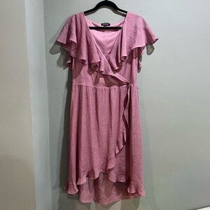 Kensie Pink Ruffle Wrap Midi Dress